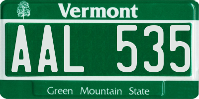 VT license plate AAL535