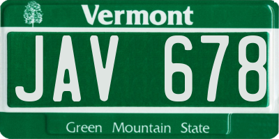 VT license plate JAV678