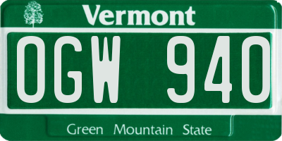 VT license plate OGW940