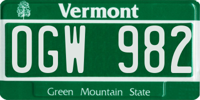 VT license plate OGW982