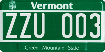 VT license plate ZZU003