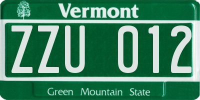 VT license plate ZZU012
