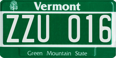 VT license plate ZZU016