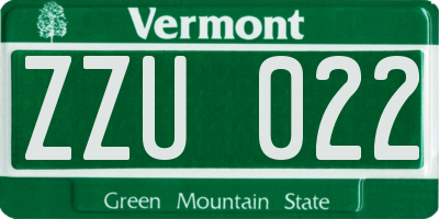 VT license plate ZZU022