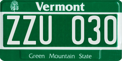 VT license plate ZZU030