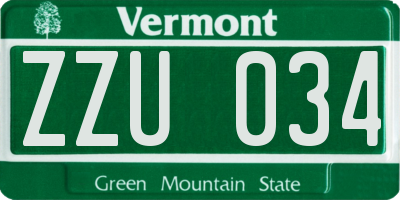 VT license plate ZZU034