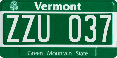 VT license plate ZZU037