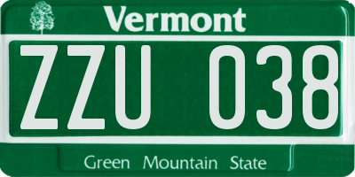 VT license plate ZZU038