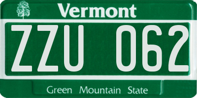 VT license plate ZZU062