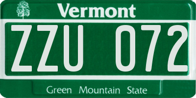 VT license plate ZZU072