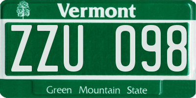 VT license plate ZZU098