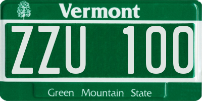 VT license plate ZZU100