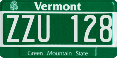 VT license plate ZZU128