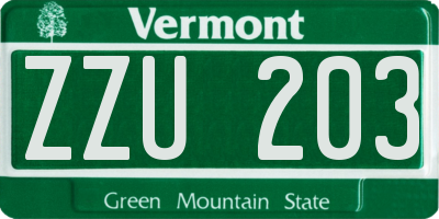 VT license plate ZZU203