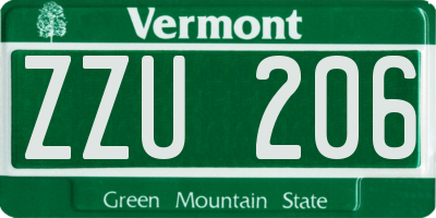 VT license plate ZZU206