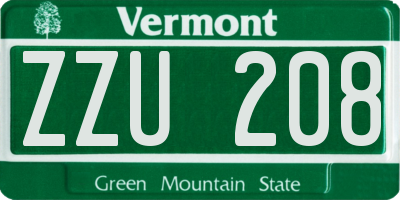 VT license plate ZZU208