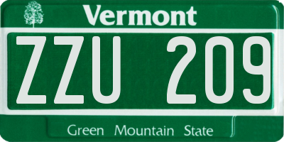 VT license plate ZZU209