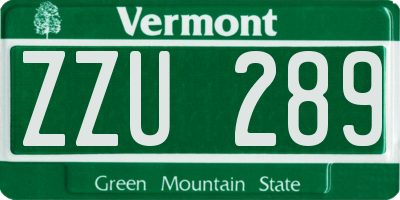 VT license plate ZZU289