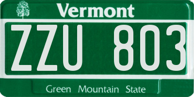 VT license plate ZZU803