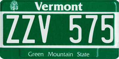 VT license plate ZZV575