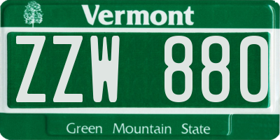VT license plate ZZW880