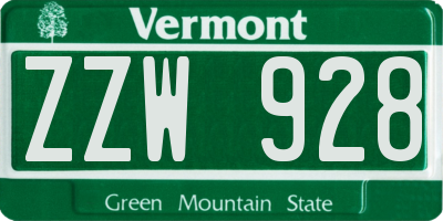 VT license plate ZZW928