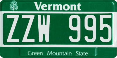VT license plate ZZW995