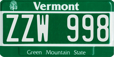 VT license plate ZZW998
