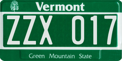 VT license plate ZZX017