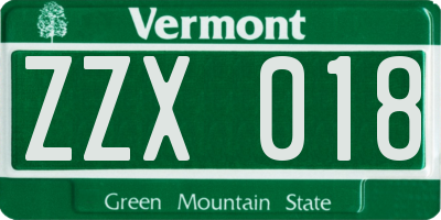 VT license plate ZZX018