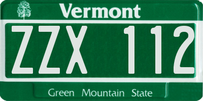 VT license plate ZZX112