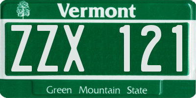 VT license plate ZZX121