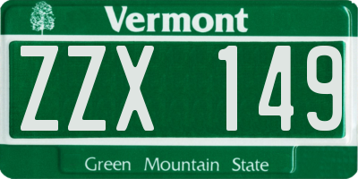 VT license plate ZZX149