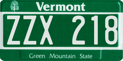 VT license plate ZZX218