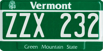 VT license plate ZZX232