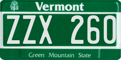 VT license plate ZZX260
