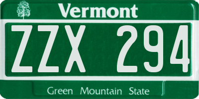 VT license plate ZZX294