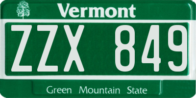 VT license plate ZZX849