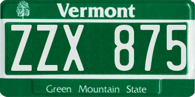 VT license plate ZZX875