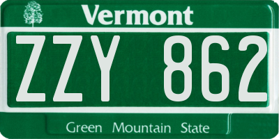 VT license plate ZZY862