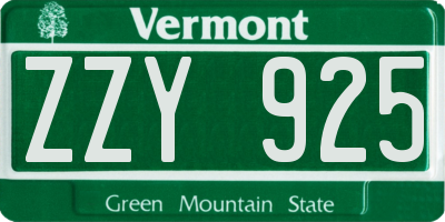 VT license plate ZZY925