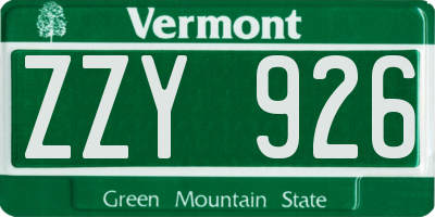VT license plate ZZY926