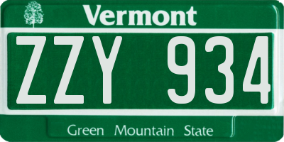VT license plate ZZY934