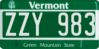 VT license plate ZZY983