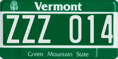 VT license plate ZZZ014