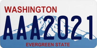 WA license plate AAA2021