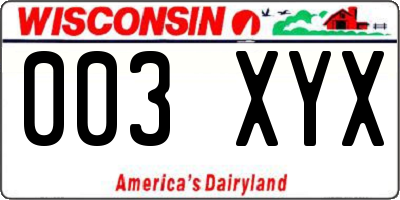 WI license plate 003XYX