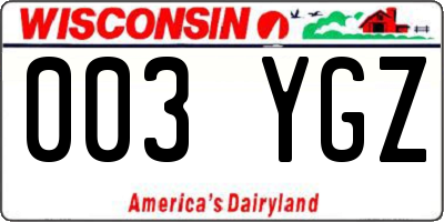 WI license plate 003YGZ