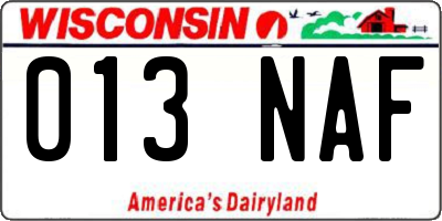 WI license plate 013NAF