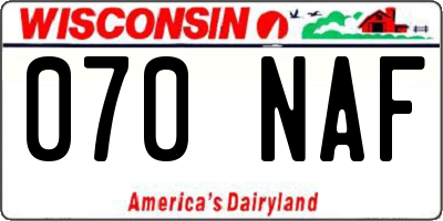 WI license plate 070NAF